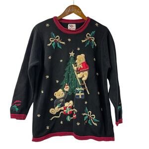 Not So Ugly Christmas Sweater Teddy Bears Decorating Tree Bows XL